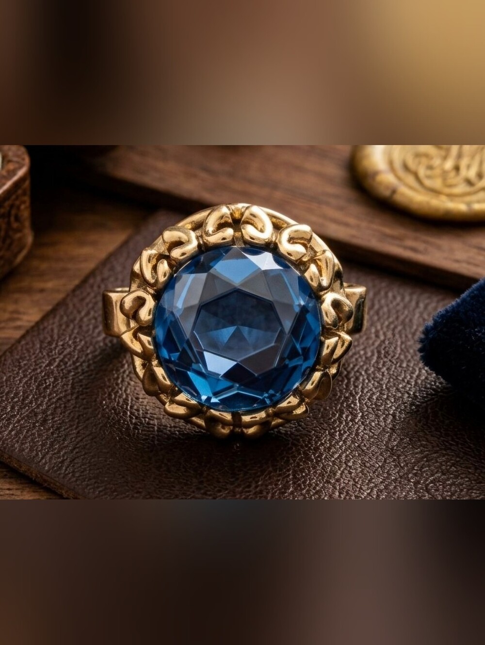 Gold-Tone Blue Gem Statement Ring